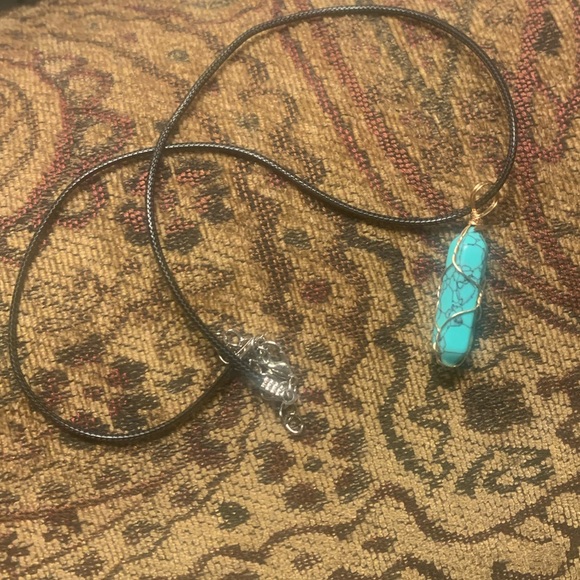 Turquoise Pendant with Black Cord Necklace - Picture 3 of 9